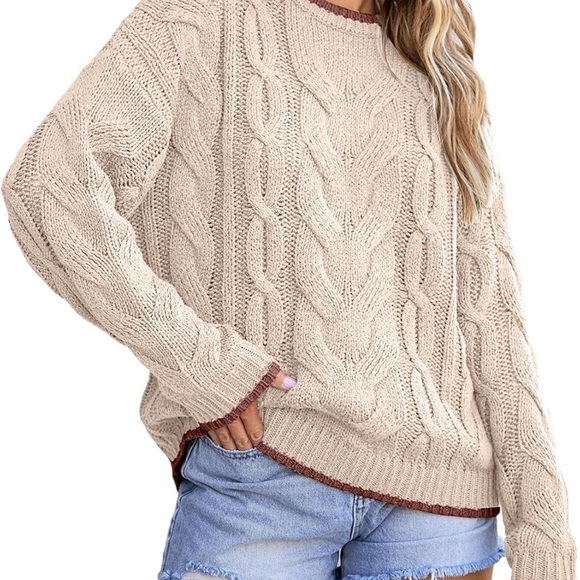 Amazon Sweaters - Cable Knit Cream Contrast Sweater